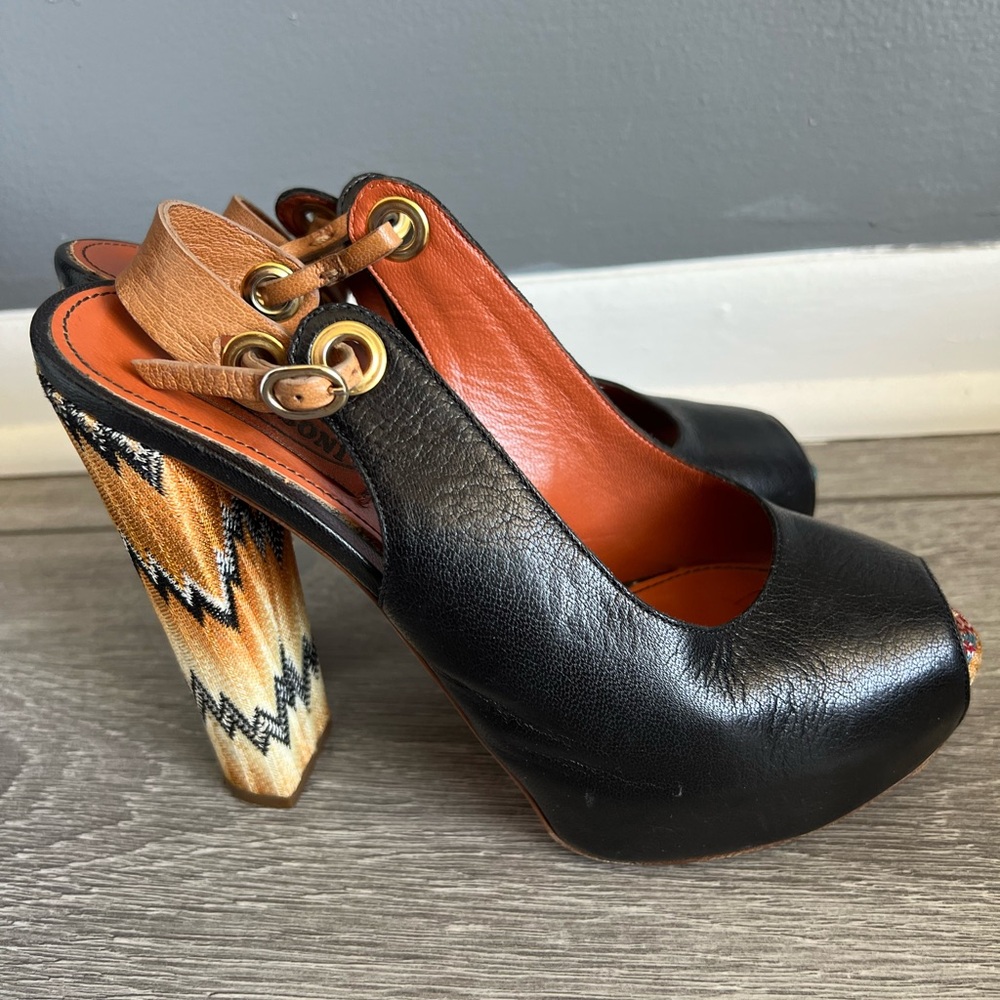 Missoni Black and Tan Zigzag Heels